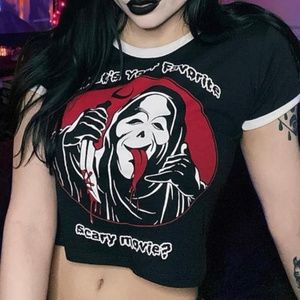 Eye Candy Ghostface Ringer Crop Tee